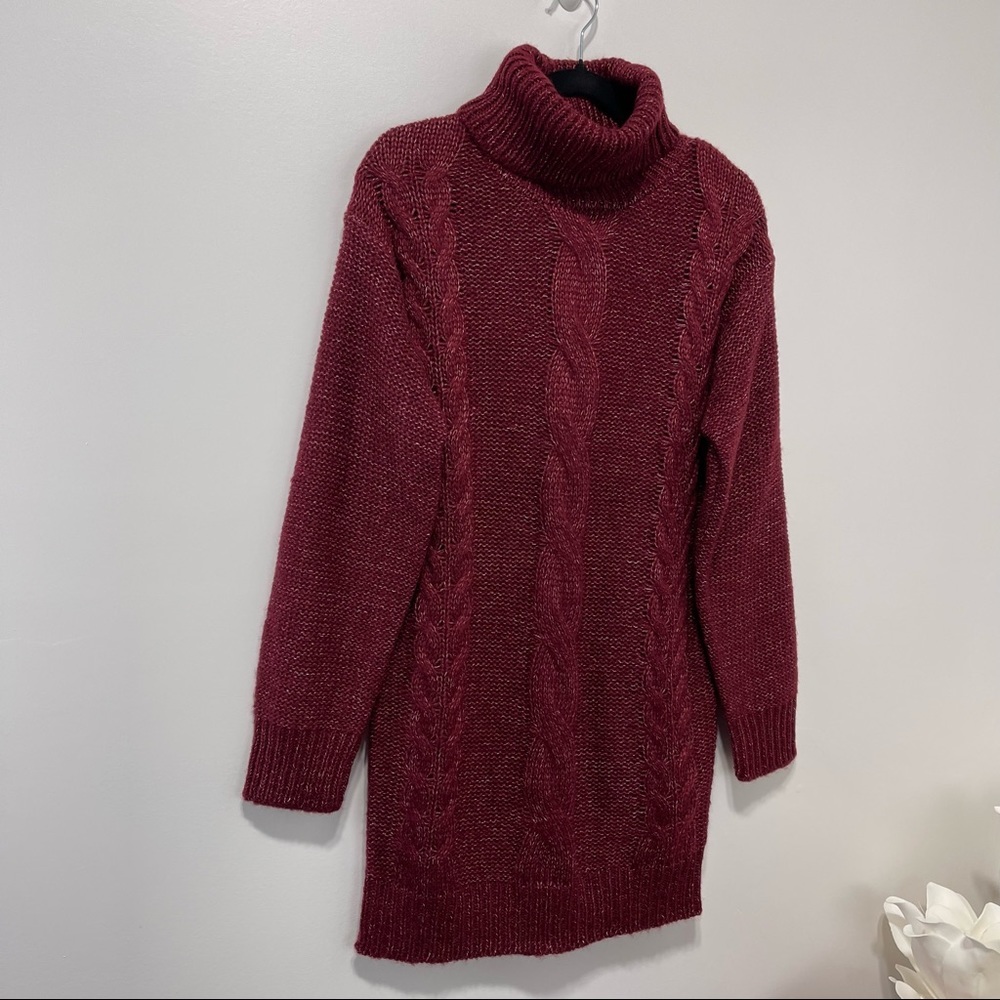 Emory Park Cable Knit Turtleneck Sweaterdress Size S In Burgundy NWT - Picture 6 of 11
